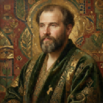 Vintage-style oil painting portrait of Gustav Klimt, the leader of the Vienna Secession and master of Symbolism.