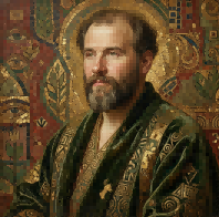 Vintage-style oil painting portrait of Gustav Klimt, the leader of the Vienna Secession and master of Symbolism.