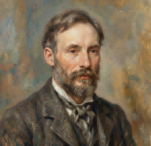 Vintage-style oil painting portrait of Pierre-Auguste Renoir, the master of French Impressionism and soft light.