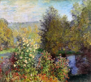 Hand-painted A Corner of the Garden at Montgeron by Claude Monet – vibrant flowers with textured brushstrokes.