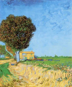 Hand-painted A Lane near Arles reproduction by Vincent Van Gogh – yellow house and textured brushstrokes.