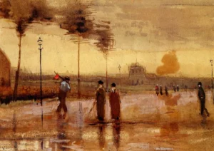 Hand-painted A Sunday in Eindhoven reproduction by Vincent Van Gogh – muted city streets with textured brushstrokes.
