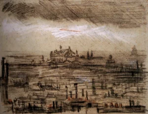 Hand-painted A View of Paris with the Op reproduction by Vincent Van Gogh – hazy rooftops and textured brushstrokes