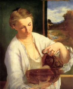 A woman pouring water – Serene – Hand-Painted Oil