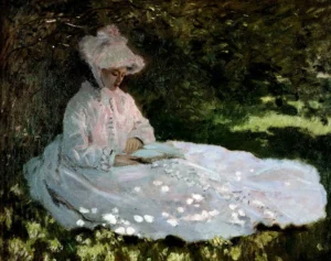 Hand-painted A Woman Reading reproduction by Claude Monet – soft light and textured brushstrokes – museum quality oil on linen