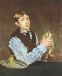 A Young Man Peeling a Pear – Quiet Moment – Textured Canvas