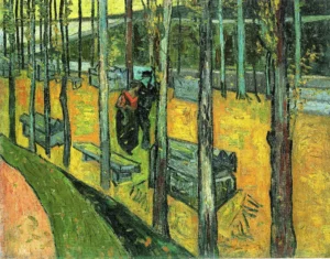 Hand-painted Alychamps, Autumn reproduction by Vincent Van Gogh – golden trees and textured brushstrokes.