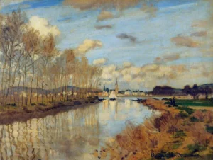 Hand-painted Argenteuil reproduction by Claude Monet – serene river scene with textured brushstrokes on linen