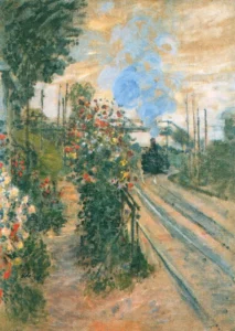Hand-painted Arriving at Montegeron reproduction by Claude Monet – lush garden foliage and textured brushstrokes.