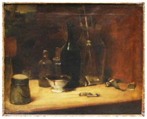 Hand-painted oil reproduction after Edouard Manet's Artist's Atelier showing a studio interior scene