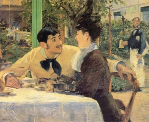Hand-painted oil reproduction after Edouard Manet's At Father Lathuille's