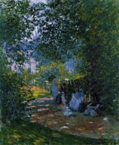 Hand-painted At The Parc Monceau reproduction by Claude Monet – dappled sunlight through textured brushstrokes.