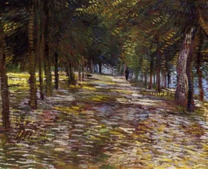 Avenue in Voyer d'Argenson Park at Asnieres – Verdant Path – Hand-Painted Oil hand-painted oil painting by DafenArts