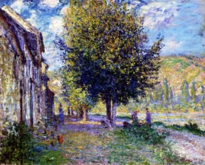 Hand-painted Banks of the Seine at Lavacourt reproduction by Claude Monet – textured brushstrokes of a serene river view.