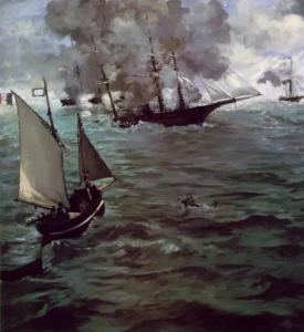 Battle of Kearsage and Alabama – Dramatic Naval – Textured Canvas