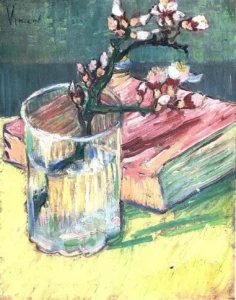Hand-painted Blossoming Almond Branch reproduction by Van Gogh – delicate white petals and textured brushstrokes.