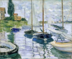 Hand-painted Boats at Rest reproduction by Claude Monet – sailboats with textured brushstrokes – museum quality oil on linen