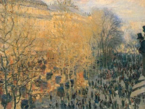 Hand-painted Boulevard of Capucines reproduction by Claude Monet – pink balloons and textured brushstrokes