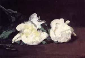 Branch of White Peonies and Secateurs – Impasto