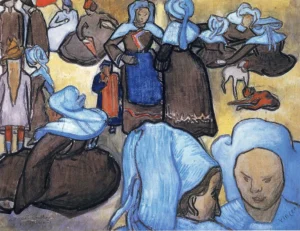 Hand-painted Breton Women reproduction by Vincent Van Gogh – vibrant white caps with textured brushstrokes.