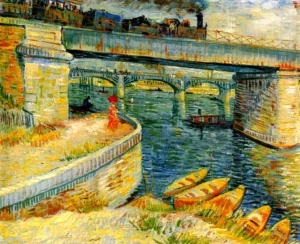 Bridges across the Seine at Asnieres – Serene River – Hand-Painted Oil hand-painted oil painting by DafenArts