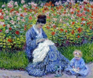 Camille Monet and a Child in the Artist’s Garden in Argenteuil – Tenderness – Textured