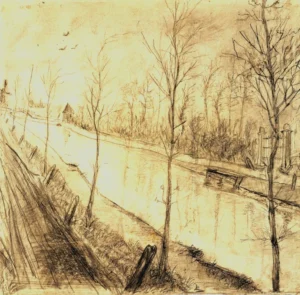 Hand-painted Canal reproduction by Vincent Van Gogh – a stone bridge with textured brushstrokes – museum quality oil on linen