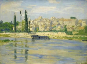 Hand-painted Carrieres-Saint-Denis reproduction by Claude Monet – textured brushstrokes depict a village by the Seine