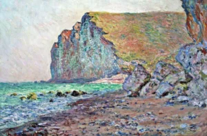 Hand-painted Cliffs of Les Petites-Dalles reproduction by Claude Monet – pink textured brushstrokes on the limestone cliff face.
