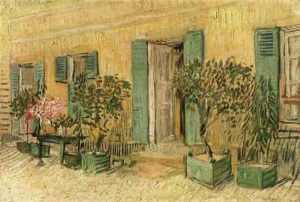 Exterior of a Restaurant at Asnieres – Sunny Terrace – Textured Oil hand-painted oil painting by DafenArts