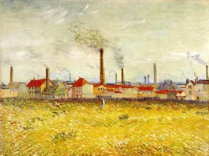 Factories at Asnieres – Industrial – Textured Canvas hand-painted oil painting by DafenArts