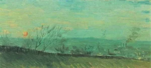 Factories Seen from a Hillside in Moonlight – Ethereal – Hand-Painted Oil hand-painted oil painting by DafenArts