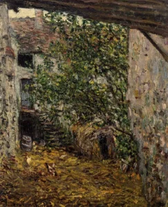 Hand-painted Farmyard reproduction by Claude Monet – chickens in the yard with textured brushstrokes – oil on linen