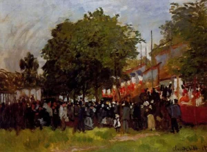 Hand-painted Festival at Argenteuil reproduction by Claude Monet – sailboats with textured brushstrokes.