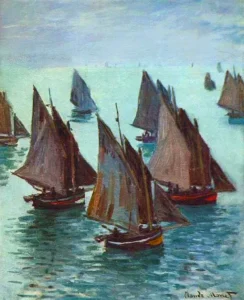 Fishing Boats, Calm Sea – Serene Waters – Textured Canvas