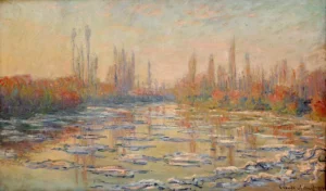 Hand-painted Floating Ice on the Seine 02 reproduction by Claude Monet – textured brushstrokes of icy river reflections.