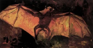 Hand-painted Flying Fox reproduction by Vincent Van Gogh – translucent bat wings with textured brushstrokes.
