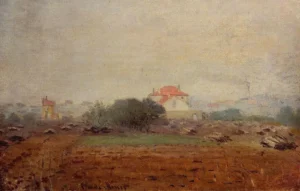 Hand-painted Fog reproduction by Claude Monet – hazy soft light and textured brushstrokes – museum quality oil on linen