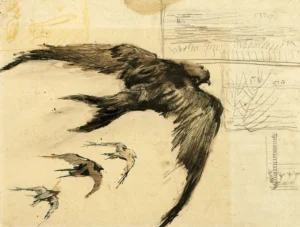 Hand-painted Four Swifts reproduction by Van Gogh – flying birds with textured brushstrokes – museum quality oil on linen