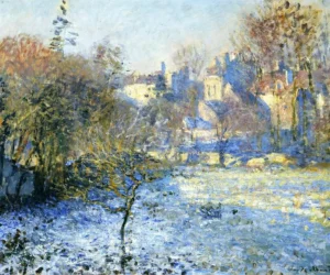 Hand-painted Frost reproduction by Claude Monet – icy winter fields with textured brushstrokes – museum quality oil on linen