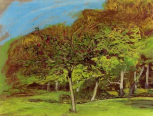 Hand-painted Fruit Trees reproduction by Claude Monet – vibrant blossoms and textured brushstrokes – museum quality oil on linen