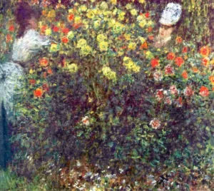 Hand-painted Girls in the Garden reproduction by Claude Monet – dappled light and textured brushstrokes.