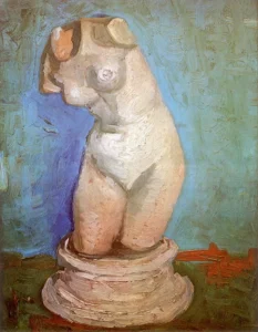 Hand-painted Gypsum Torso reproduction by Vincent Van Gogh – classical white plaster cast with textured brushstrokes.