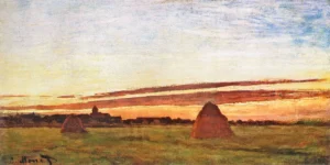 Haystacks at Chailly – Serene Sunrise – Textured Canvas