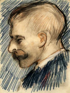 Hand-painted Head of a Man reproduction by Vincent Van Gogh – earthy tones and textured brushstrokes.