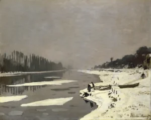 Ice Floes on the Seine at Bougival – Winter – Textured Oil
