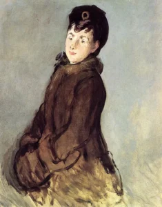 Hand-painted oil reproduction after Edouard Manet's Isabelle Lemonnier with a muff