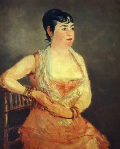 Hand-painted oil reproduction after Edouard Manet's Jeanne Martin in Pink Dress