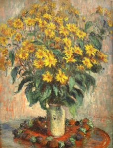 Hand-painted Jerusalem Artichokes reproduction by Claude Monet – golden petals with textured brushstrokes.