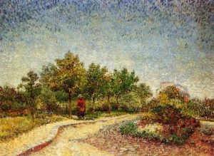 Hand-painted Lane in Voyer dArgenson Park reproduction by Vincent Van Gogh – lush green trees and textured brushstrokes.